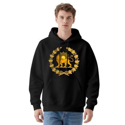 Persian Lion Sun Iran Heritage Emblem Hoodie, Unisex Cozy Cultural Sweatshirt