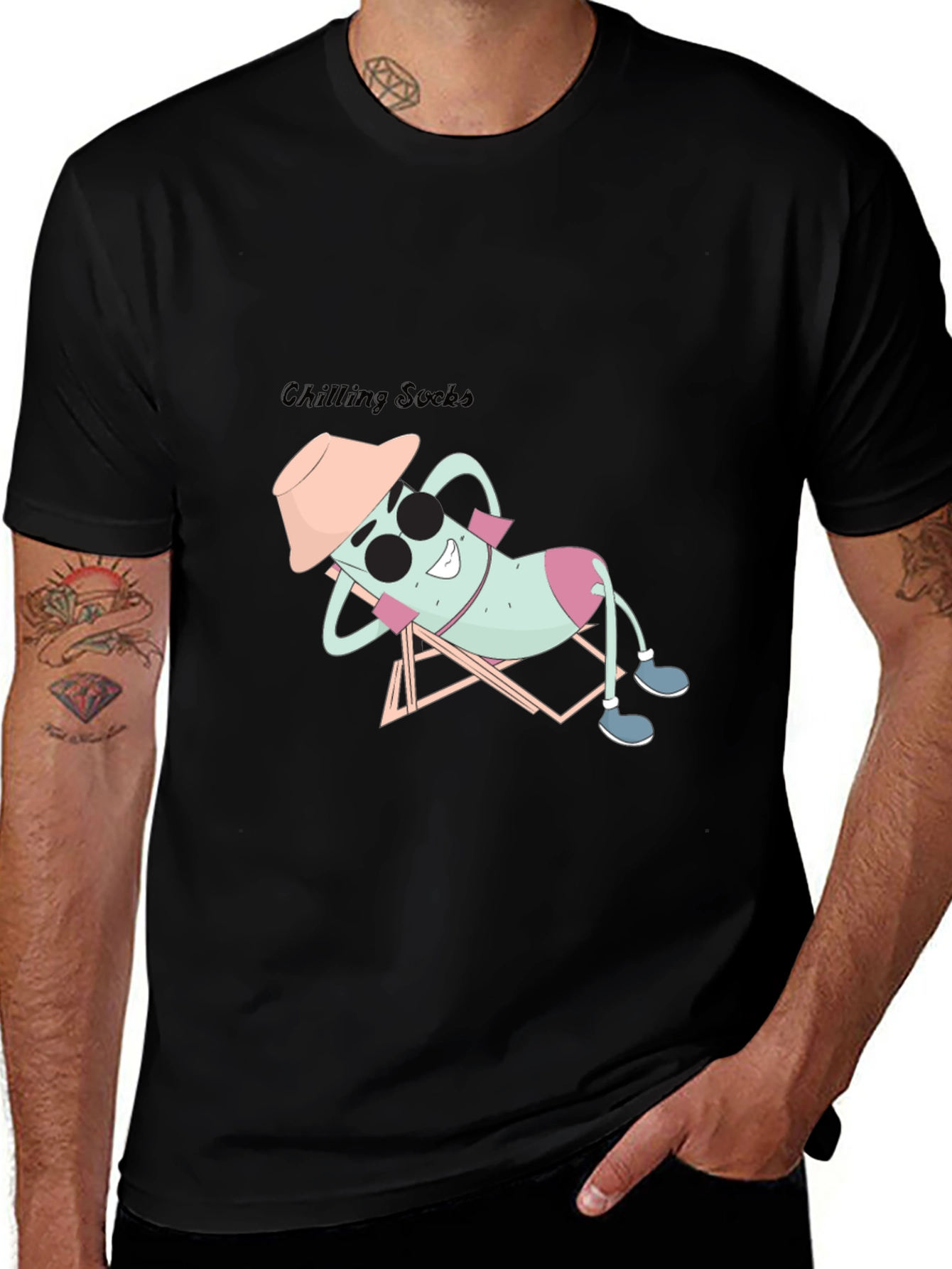Chilling Socks Graphic Tee - Black Cotton Comfort