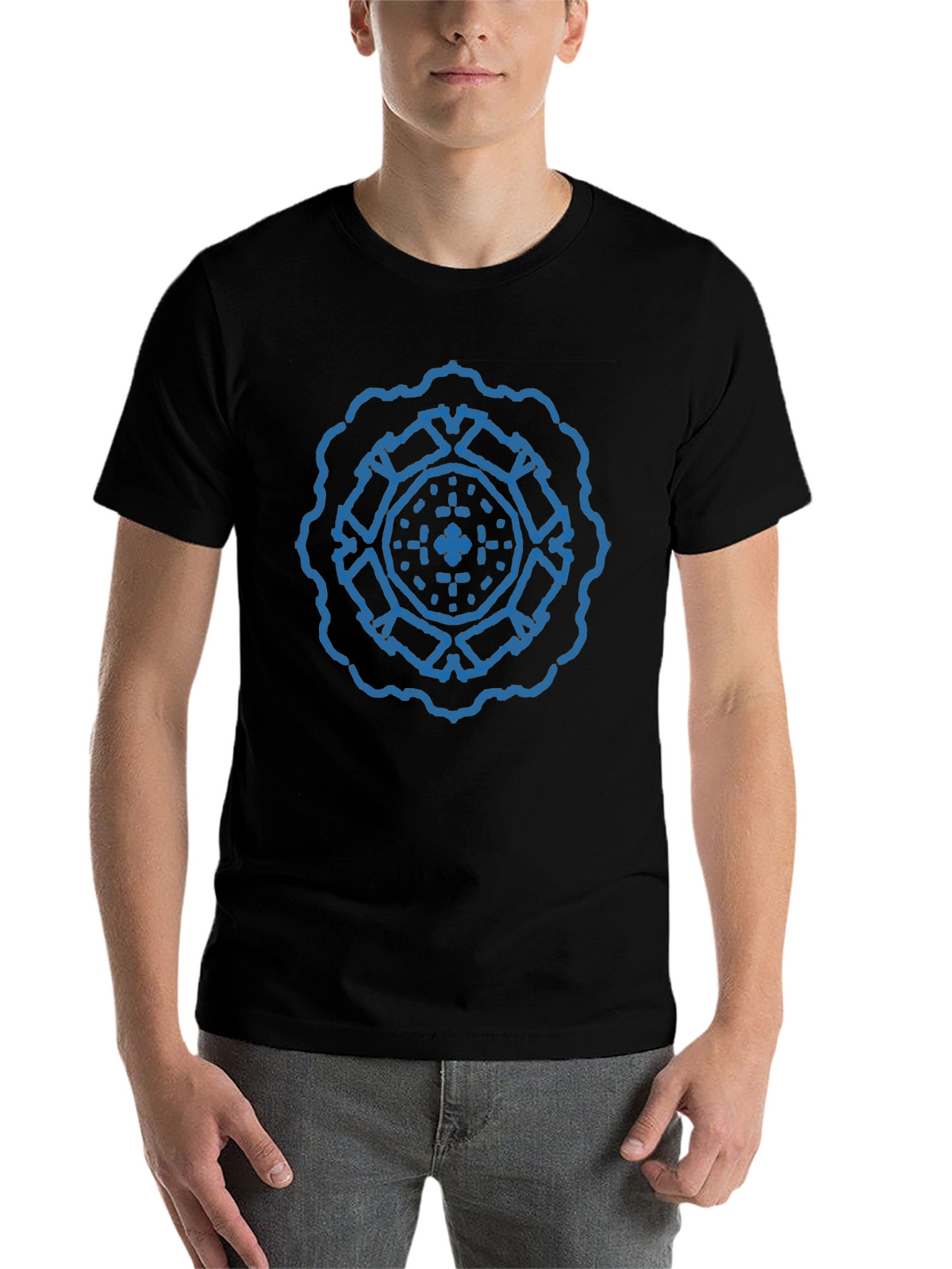 Geometric Blue Print Black T-Shirt