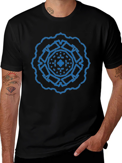 Geometric Blue Print Black T-Shirt