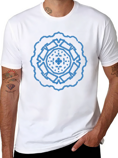 Geometric Blue Print Black T-Shirt