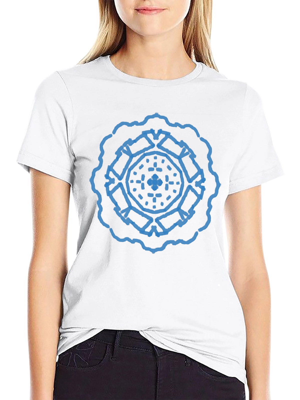 Geometric Blue Print Black T-Shirt