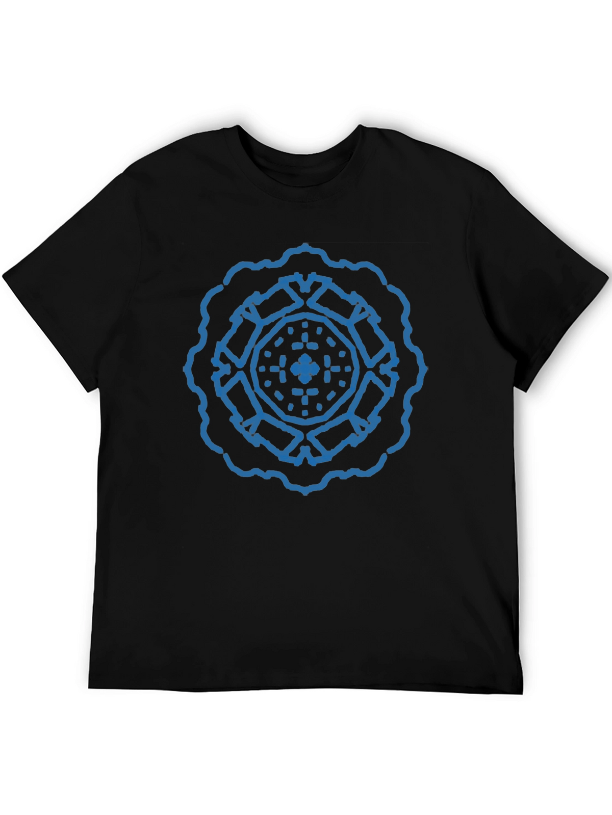 Geometric Blue Print Black T-Shirt
