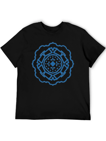 Geometric Blue Print Black T-Shirt