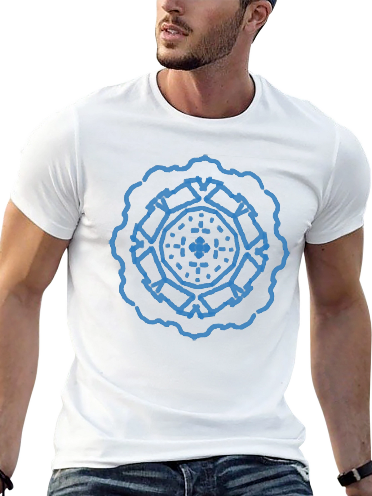 Geometric Blue Print Black T-Shirt
