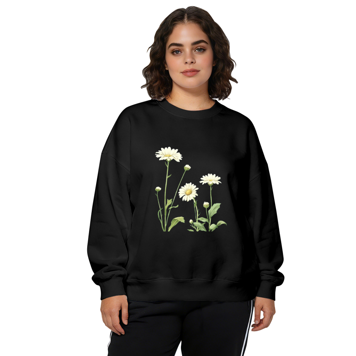 Fresh White Daisy Botanical Nature Crewneck Sweatshirt