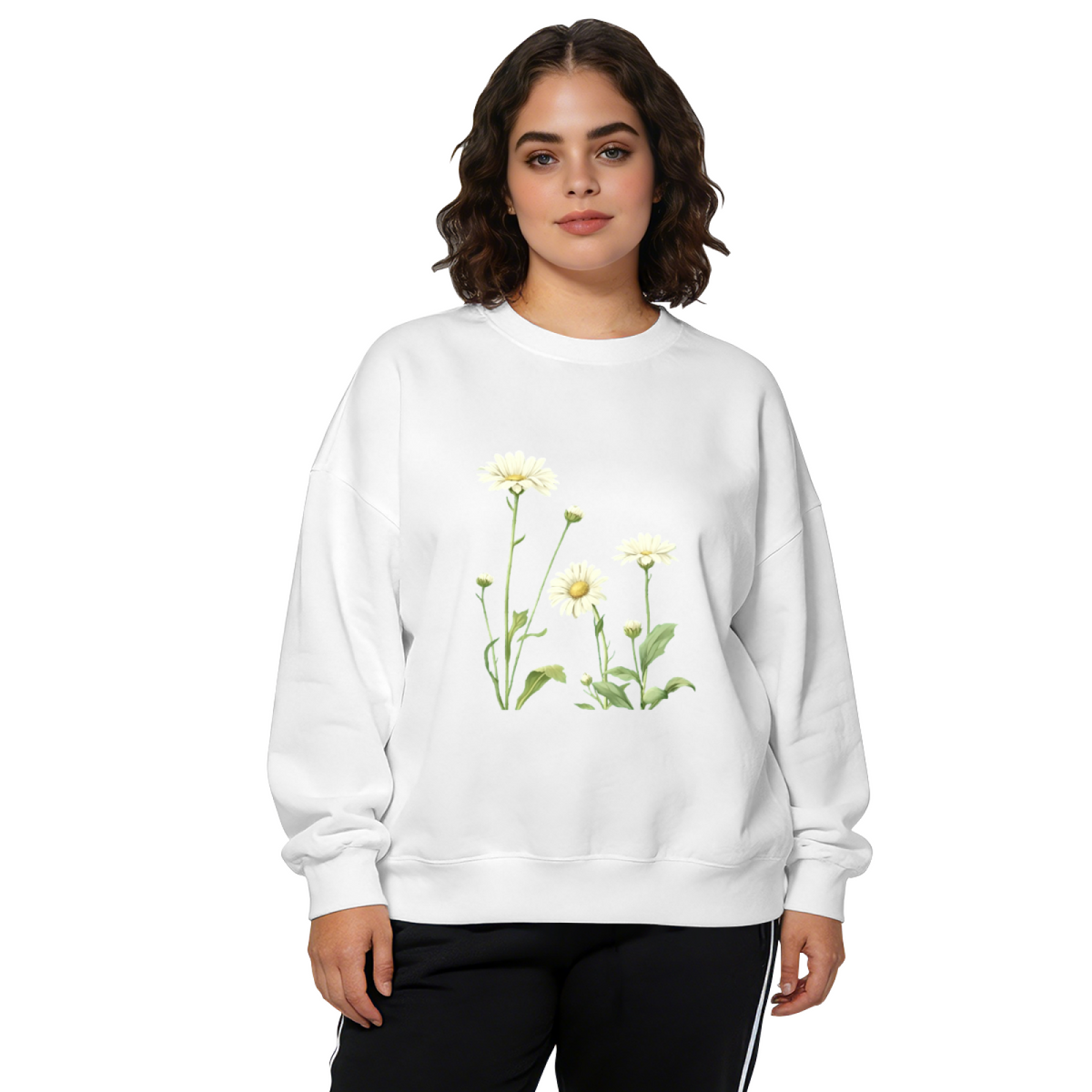 Fresh White Daisy Botanical Nature Crewneck Sweatshirt