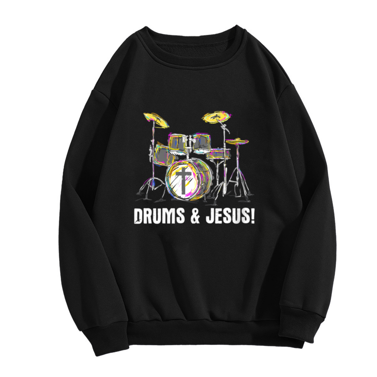 Drums & Jesus Creative Drum Kit Art Crewneck Sweatshirt