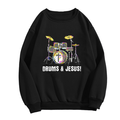 Drums & Jesus Creative Drum Kit Art Crewneck Sweatshirt
