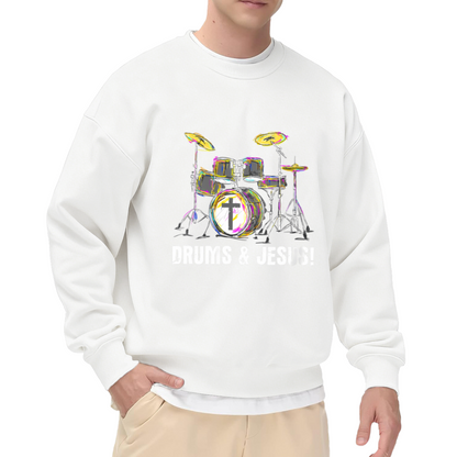 Drums & Jesus Creative Drum Kit Art Crewneck Sweatshirt