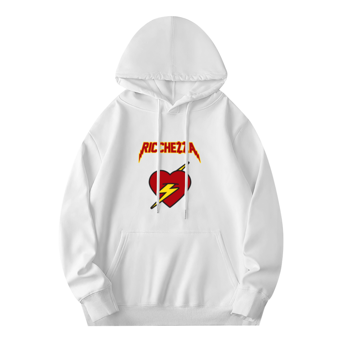 Retro Ricchezza Lightning Heart White Hoodie, Unisex Soft Y2K Style Hooded Top