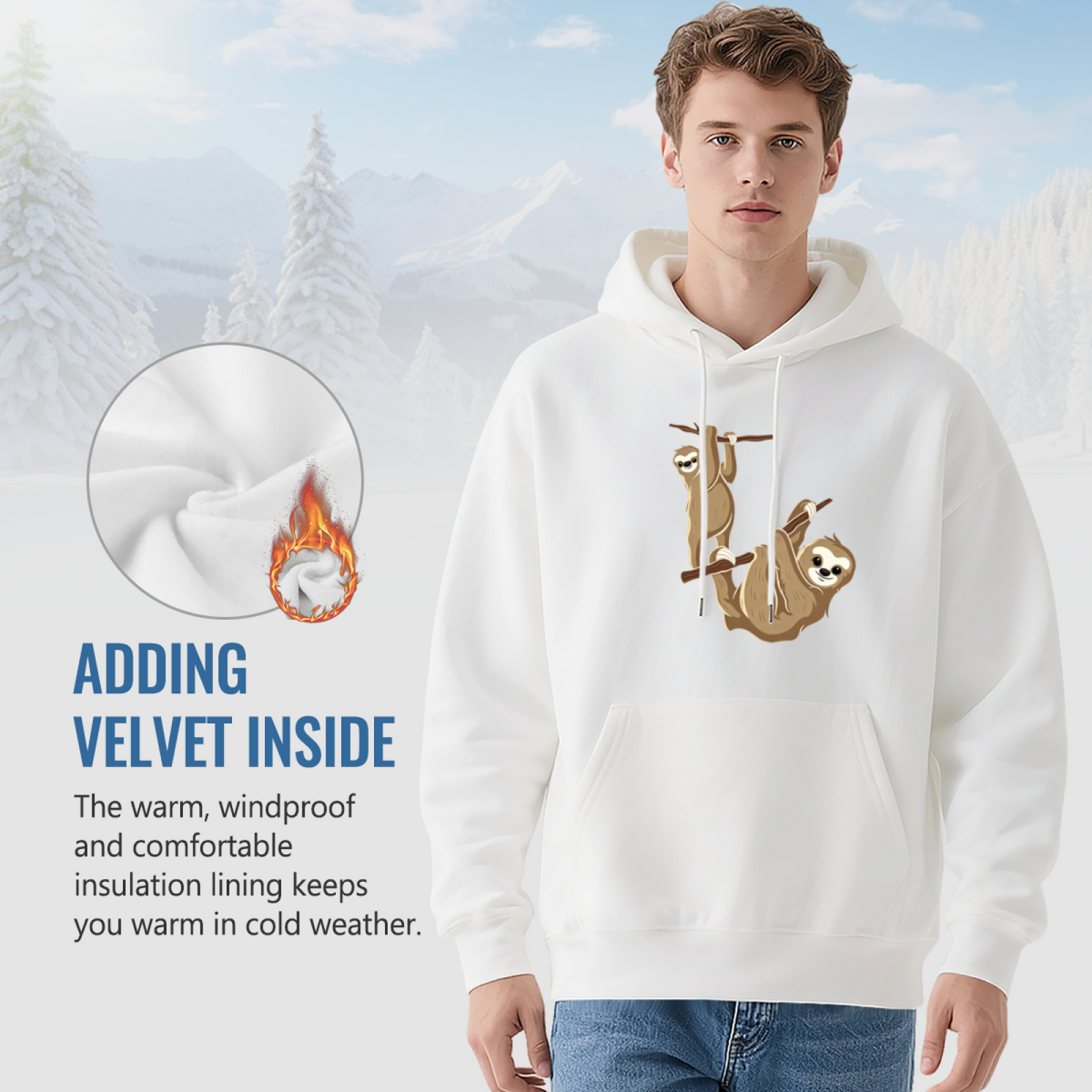 Cute Hanging Sloth Animal Print Hoodie