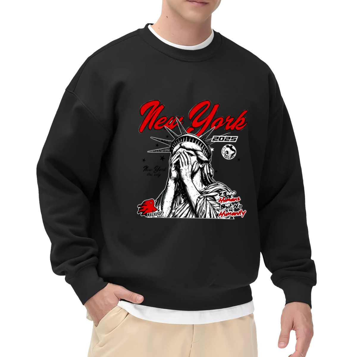 Covered Eyes Statue Of Liberty New York Streetwear Crewneck