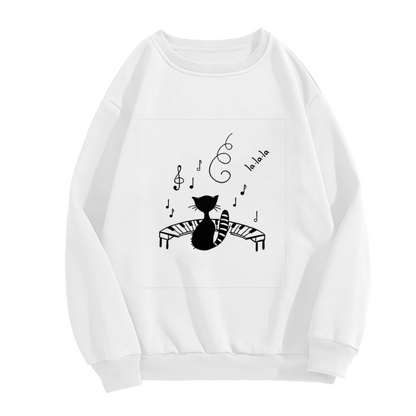 Musical Piano?Playing Black Cat Crewneck Sweatshirt