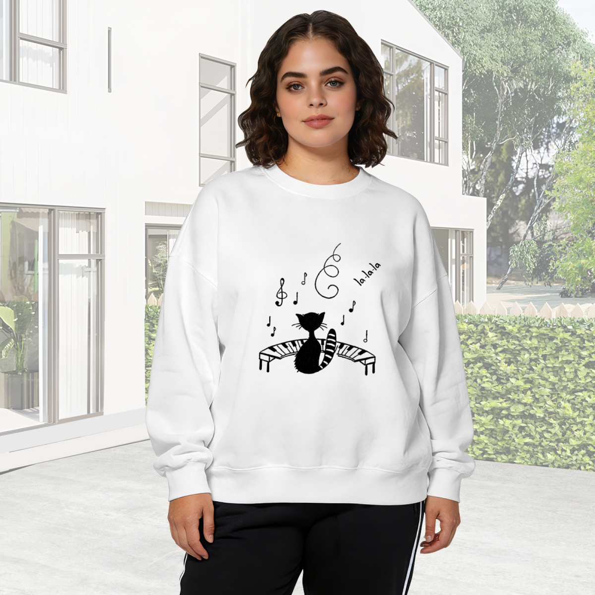 Musical Piano?Playing Black Cat Crewneck Sweatshirt
