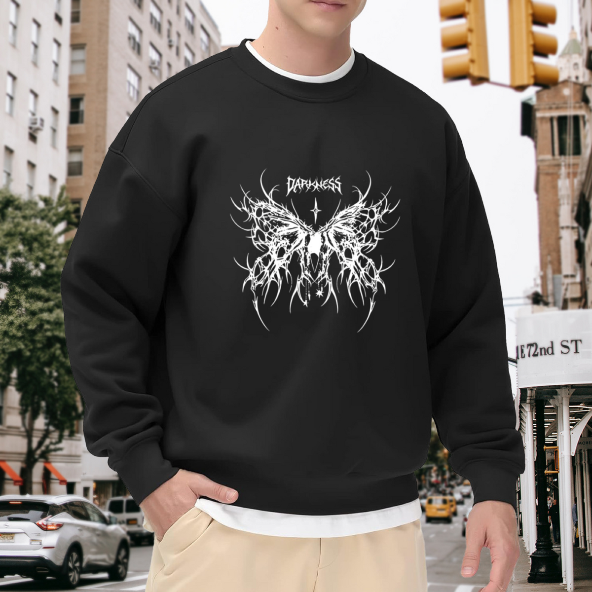 Dark Thorn Butterfly Black Streetwear Crewneck Sweatshirt