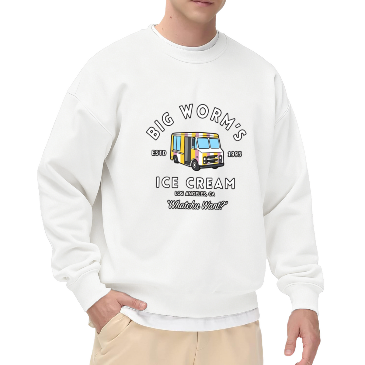 Vintage Big Worm¡¯s Ice Cream Truck Gray Crewneck Sweatshirt