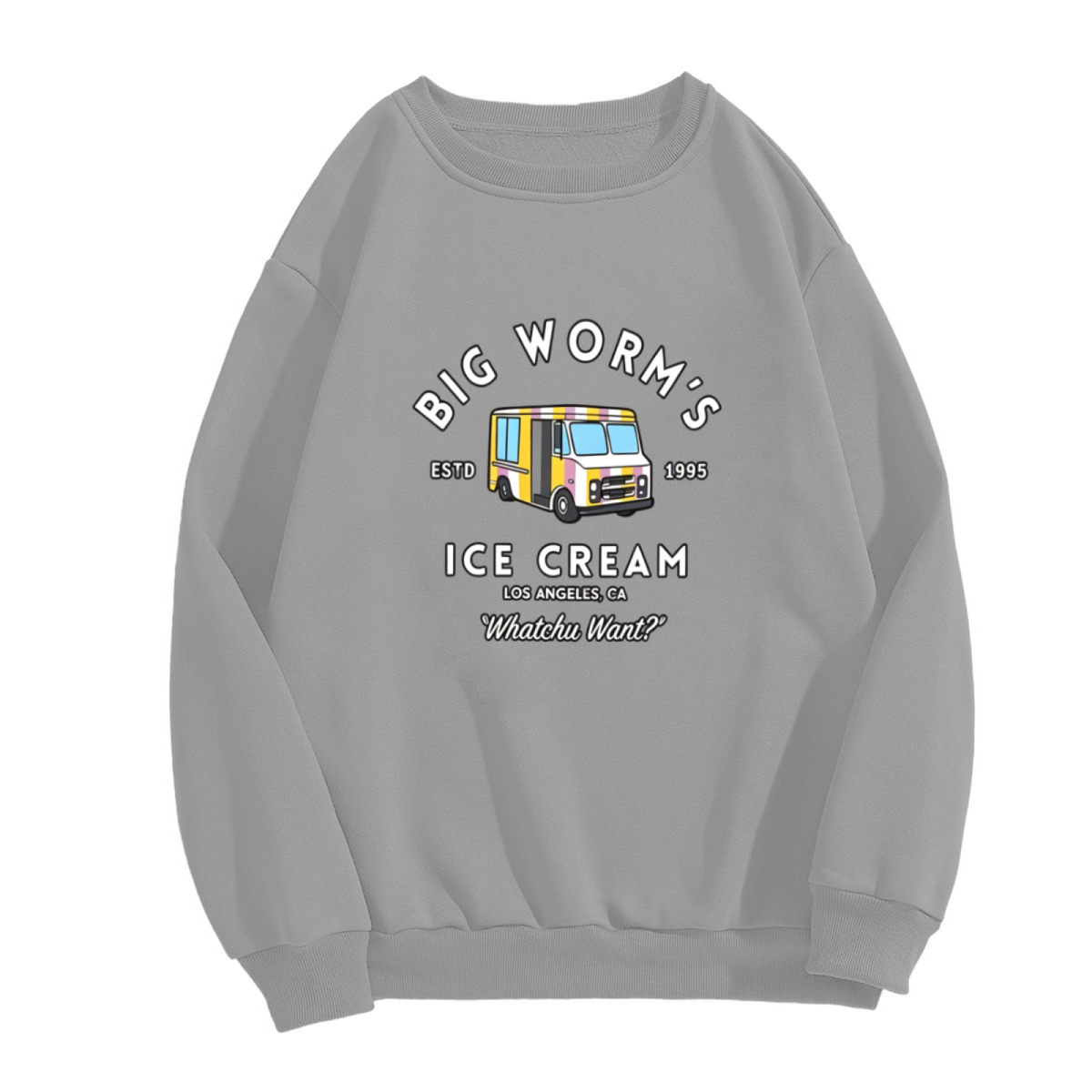 Vintage Big Worm¡¯s Ice Cream Truck Gray Crewneck Sweatshirt