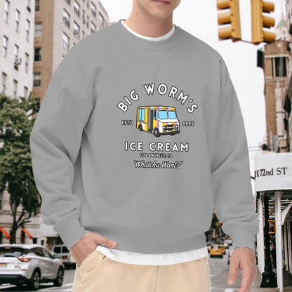 Vintage Big Worm¡¯s Ice Cream Truck Gray Crewneck Sweatshirt