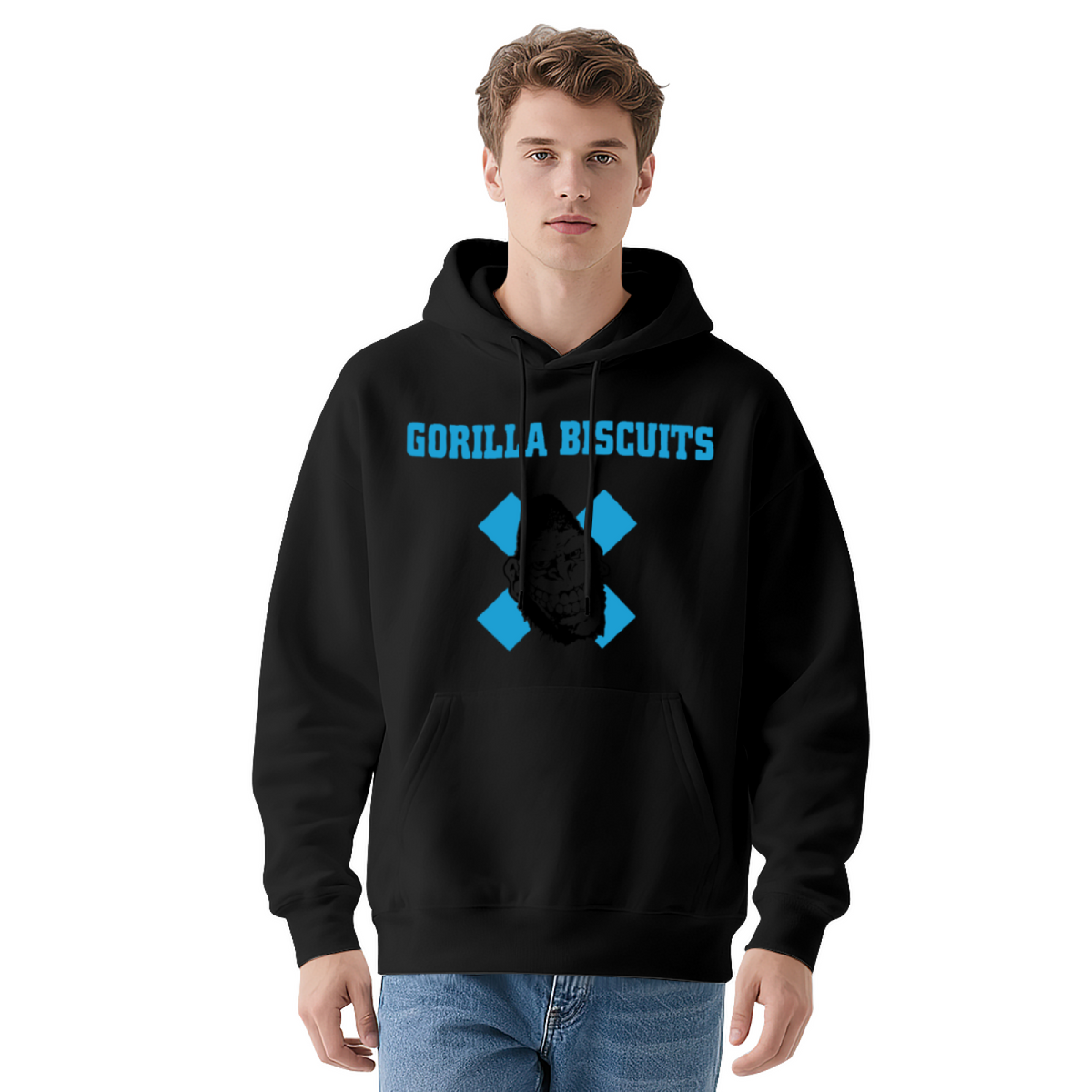 Gorilla Biscuits Retro White Graphic Hoodie, Unisex Punk Style Comfort Pullover