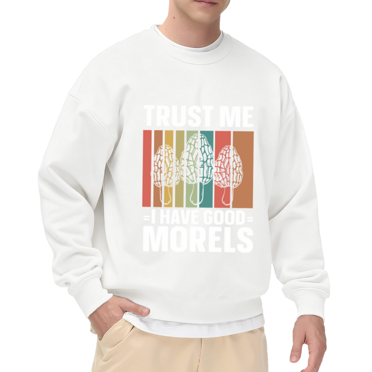 Trust Me I Have Good Morels Retro Mushroom Hunting Lover Crewneck Sweatshirt