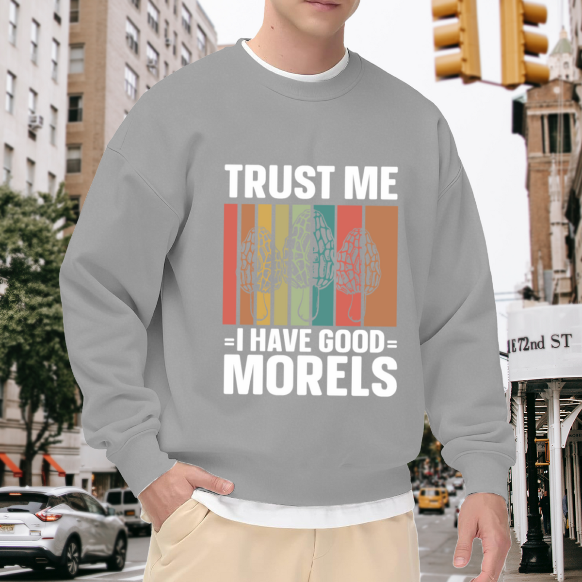 Trust Me I Have Good Morels Retro Mushroom Hunting Lover Crewneck Sweatshirt