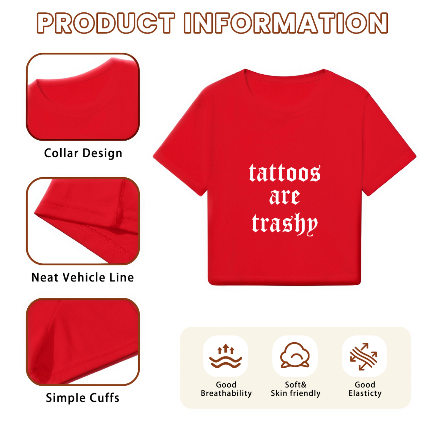 Tattoos Are Trashy Gothic Font Red Crop Top ¨C Edgy Controversial Slogan Shirt