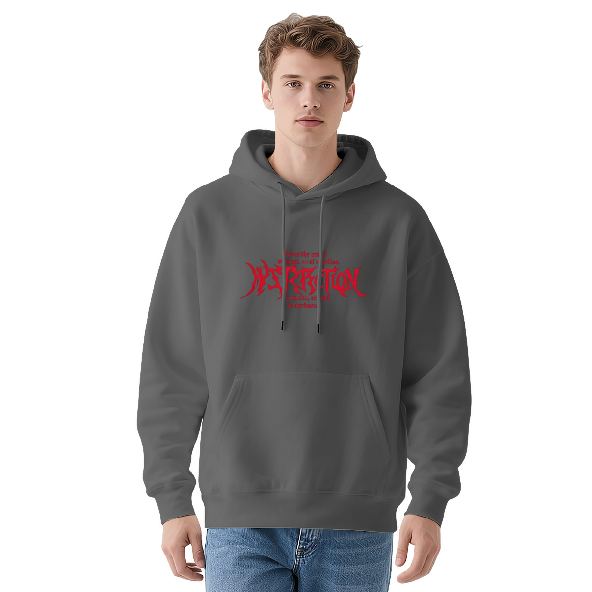 Retro Red Gothic Graphic Print Hoodie