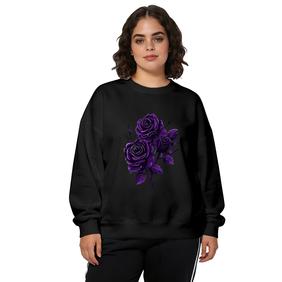 Stunning Deep Purple Rose Floral Art Crewneck Sweatshirt