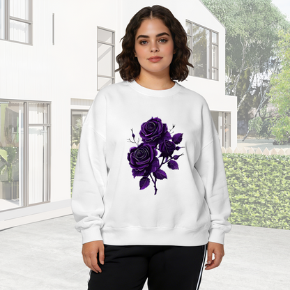 Stunning Deep Purple Rose Floral Art Crewneck Sweatshirt