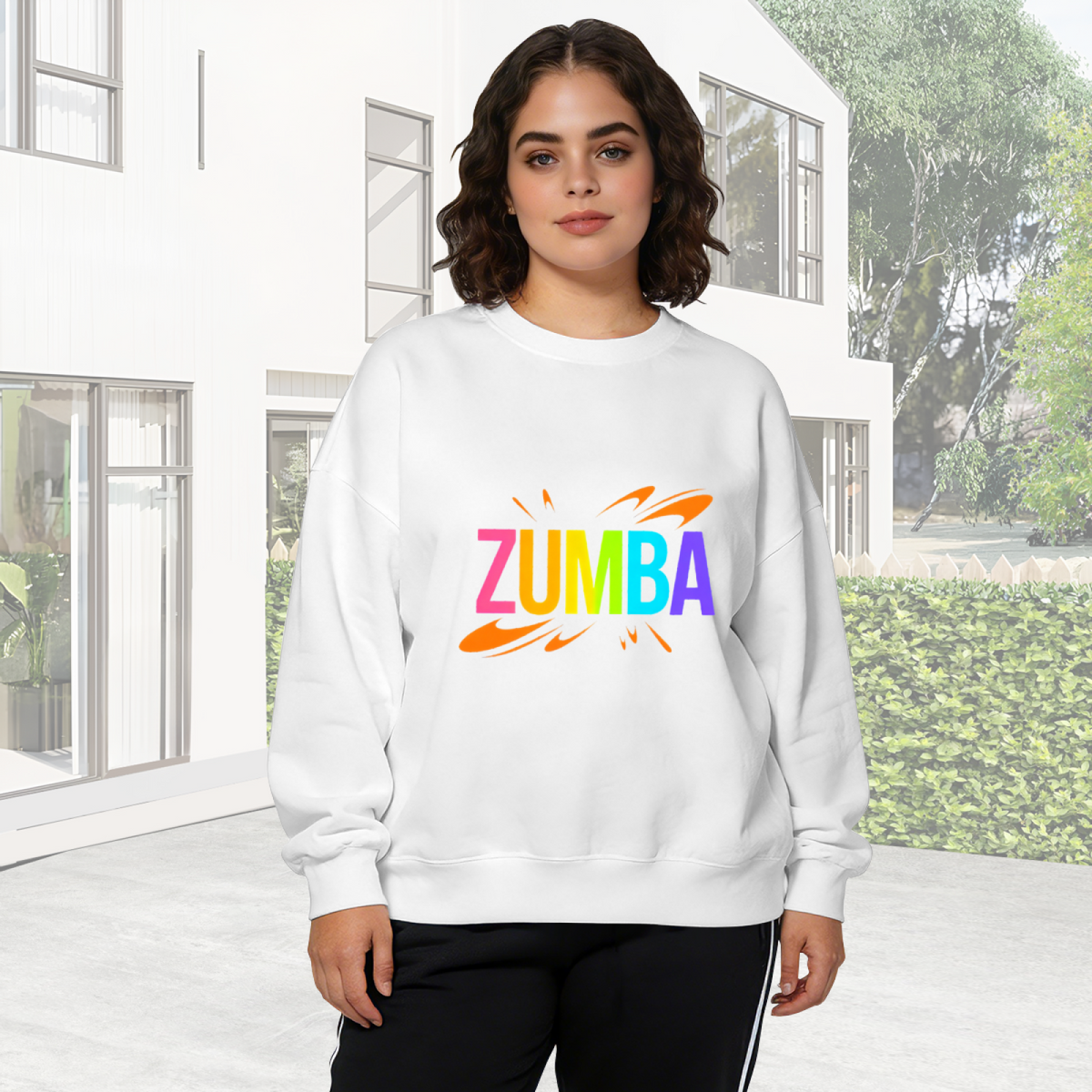 Zumba Rainbow Vibrant Letter Print Crewneck Sweatshirt