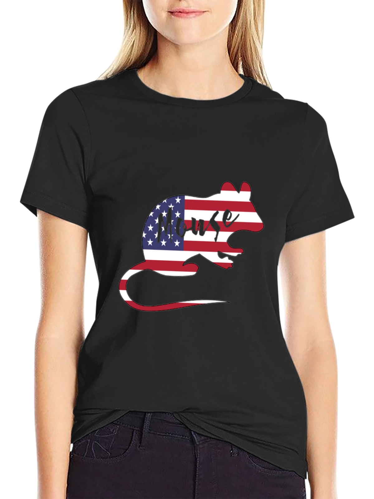 American Flag Mouse Graphic T-Shirt