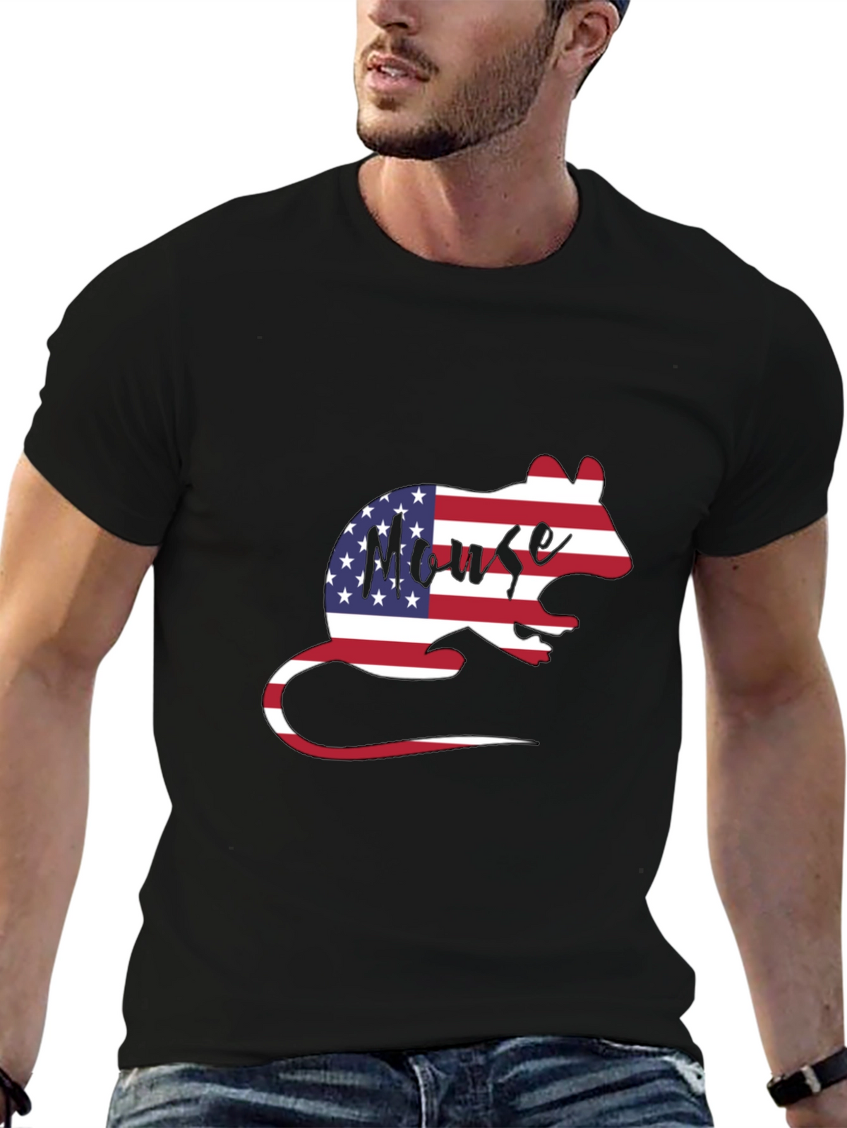 American Flag Mouse Graphic T-Shirt