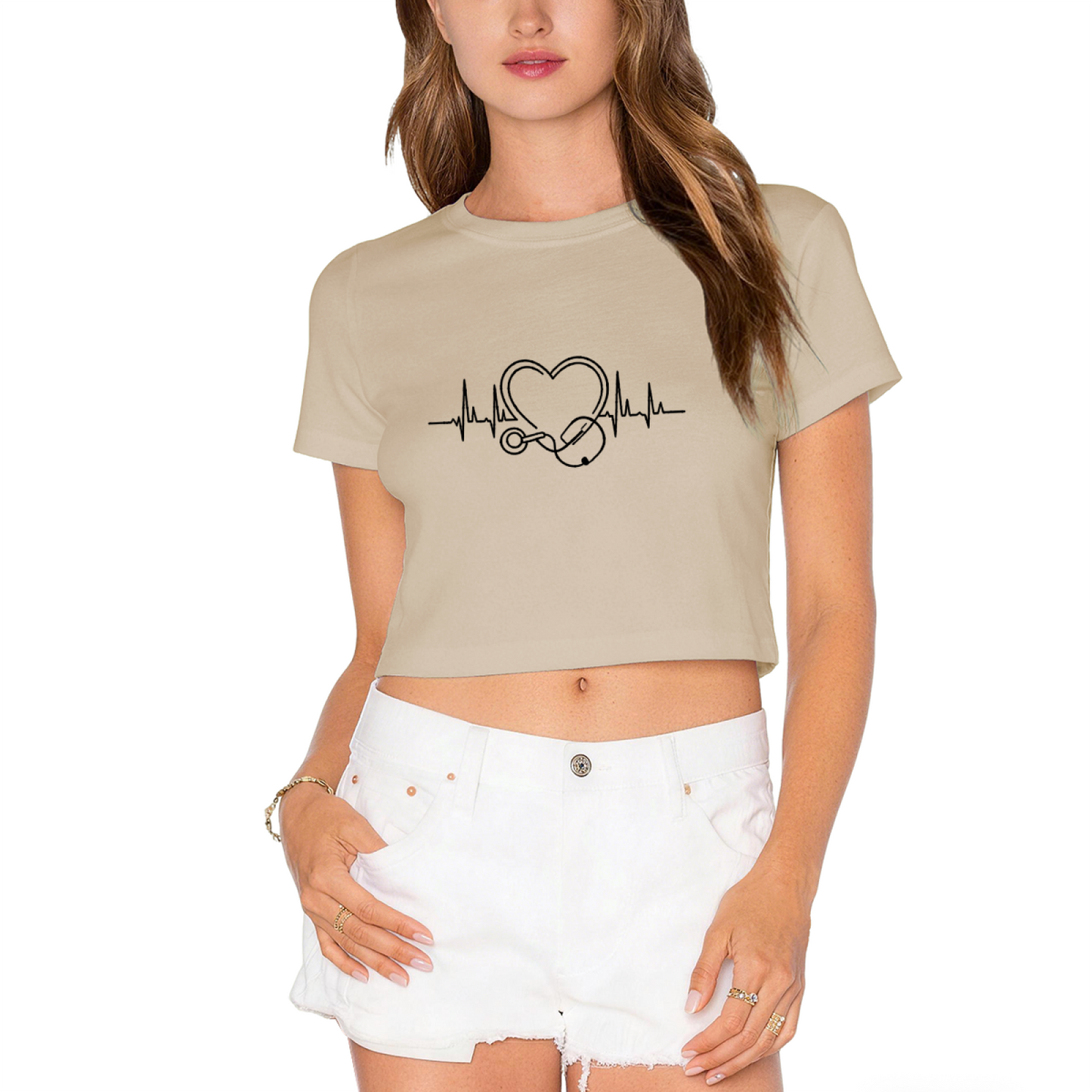 Nurse Heartbeat Stethoscope Healthcare Red Cropped Tee