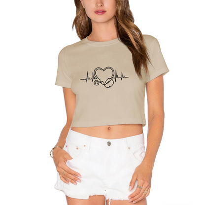 Nurse Heartbeat Stethoscope Healthcare Red Cropped Tee