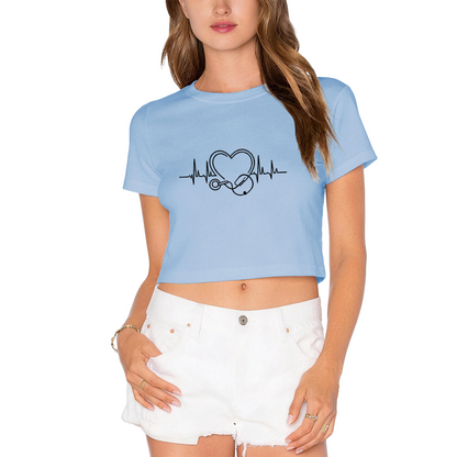 Nurse Heartbeat Stethoscope Healthcare Red Cropped Tee