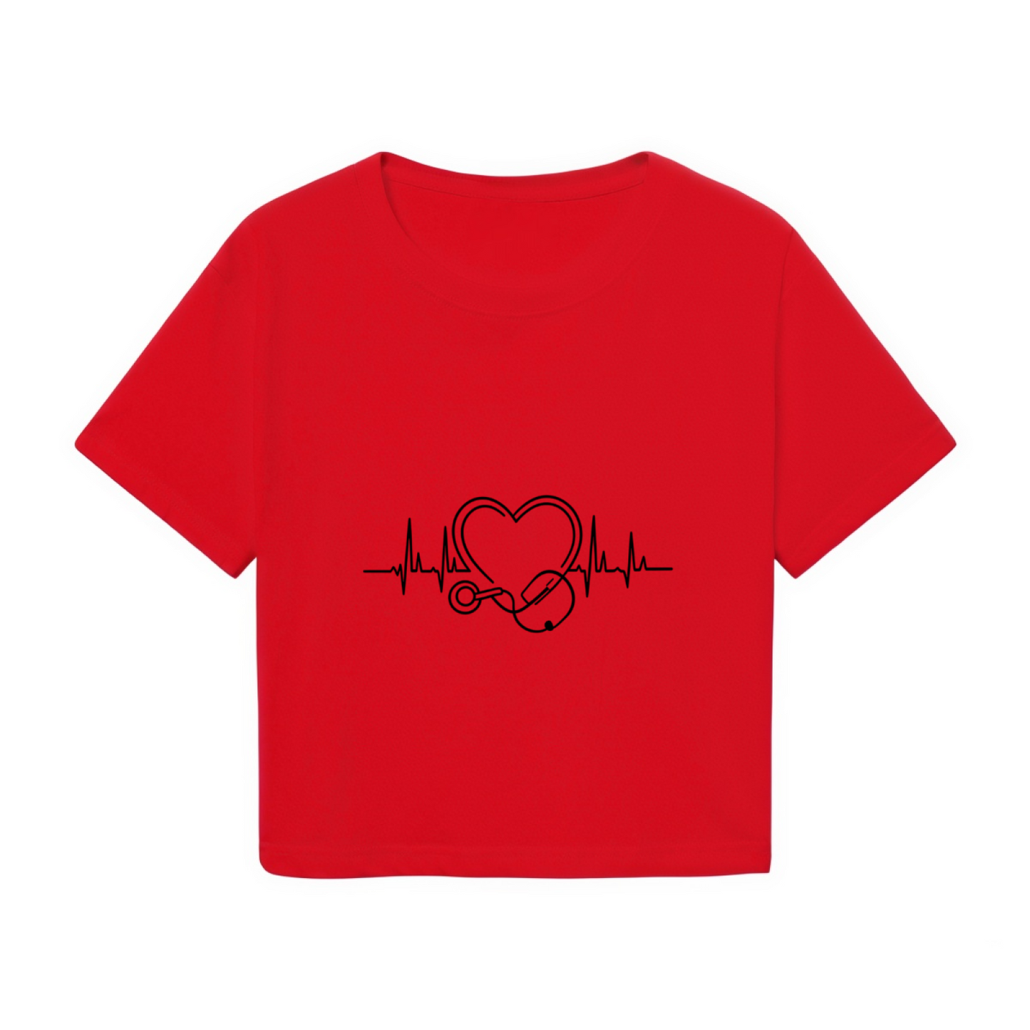 Nurse Heartbeat Stethoscope Healthcare Red Cropped Tee