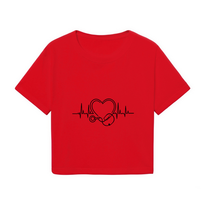 Nurse Heartbeat Stethoscope Healthcare Red Cropped Tee