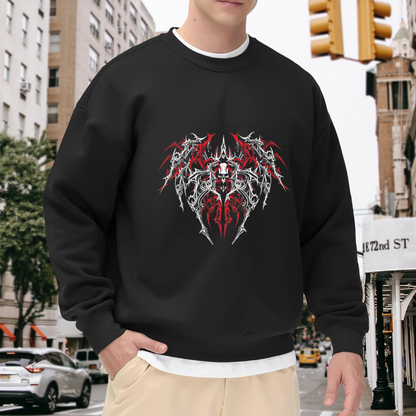 Gothic Red Thorn Skull Dark Streetwear Crewneck