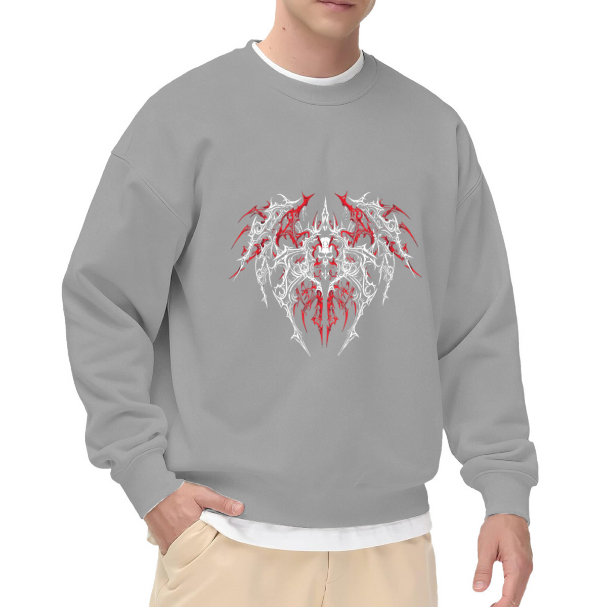 Gothic Red Thorn Skull Dark Streetwear Crewneck