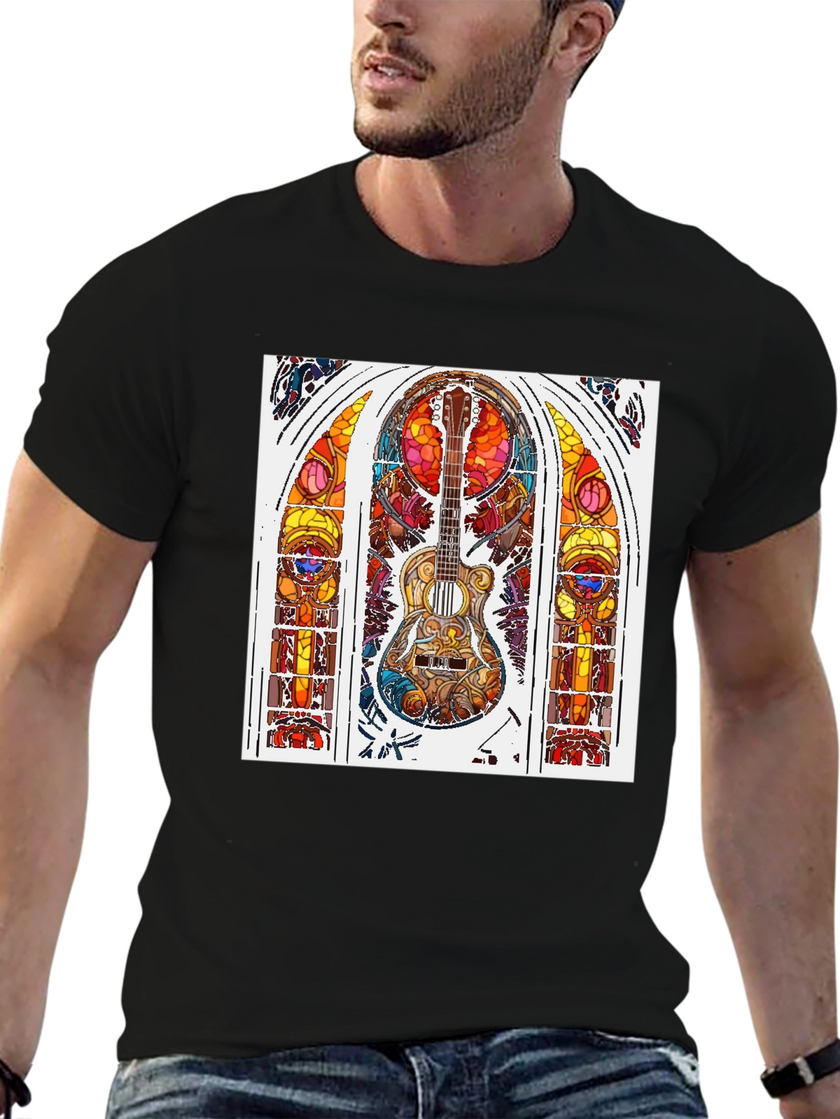 Guitar Stained Glass Graphic Tee - Black