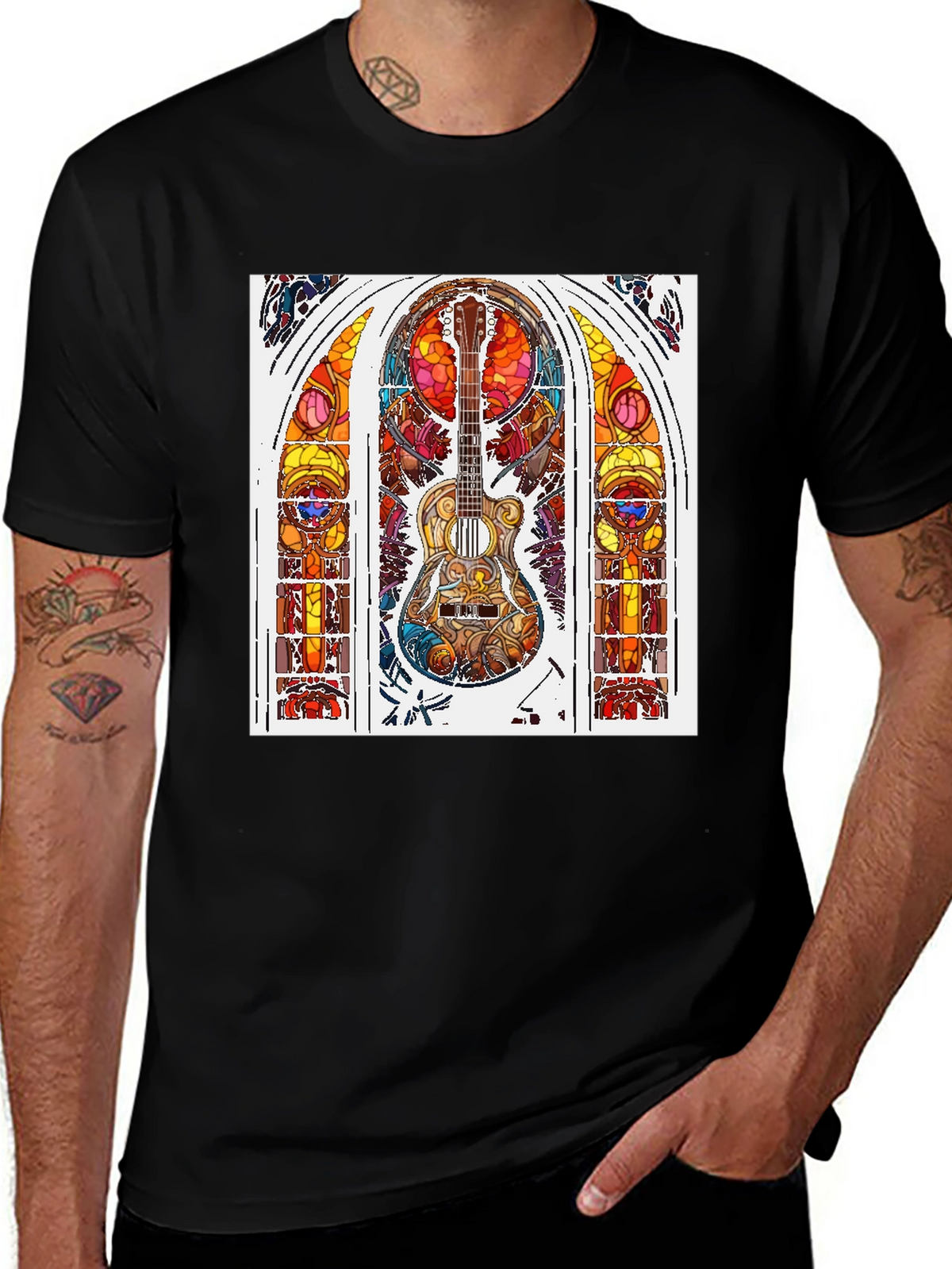 Guitar Stained Glass Graphic Tee - Black