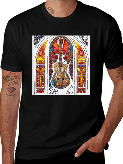Guitar Stained Glass Graphic Tee - Black