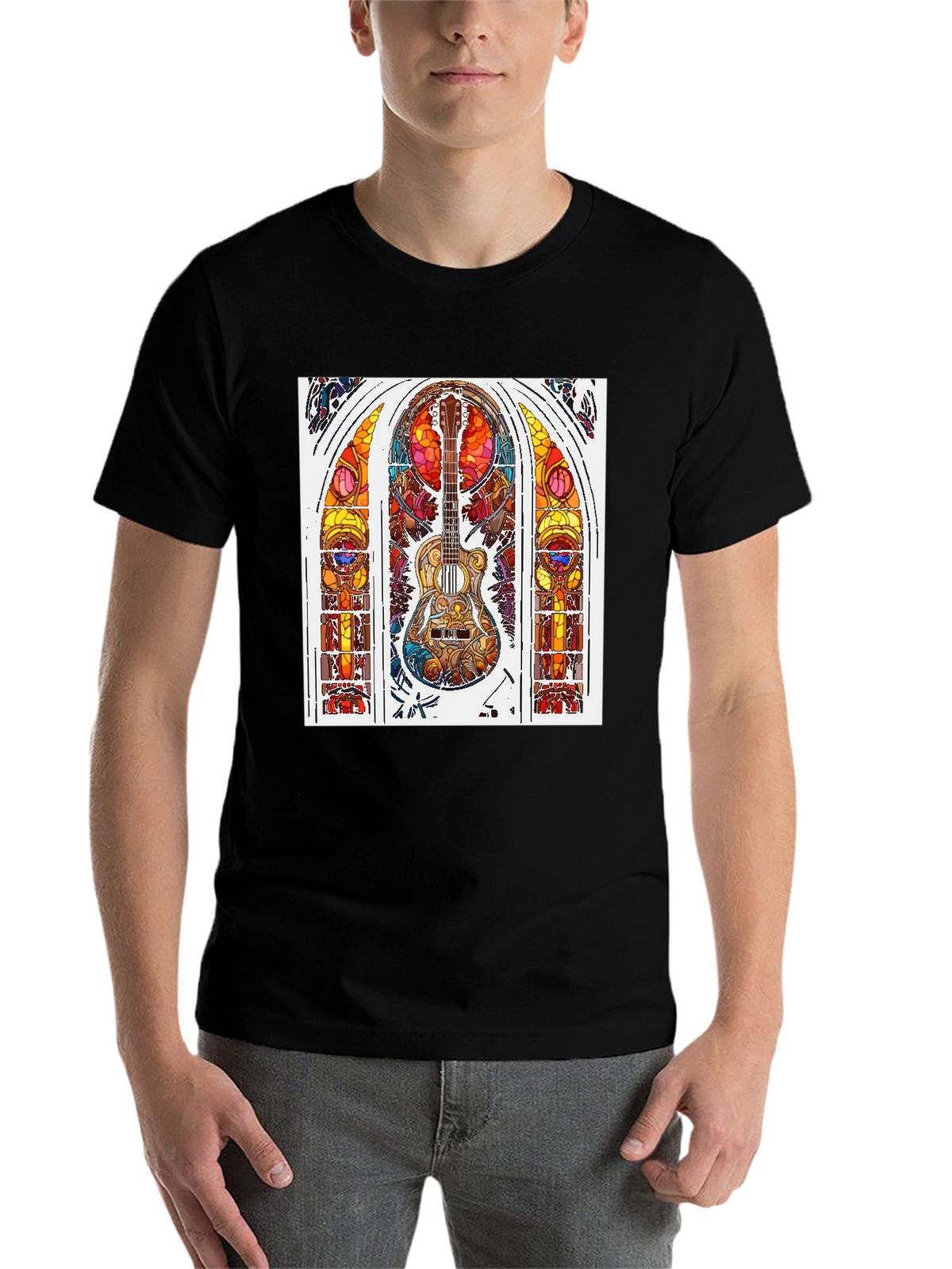 Guitar Stained Glass Graphic Tee - Black