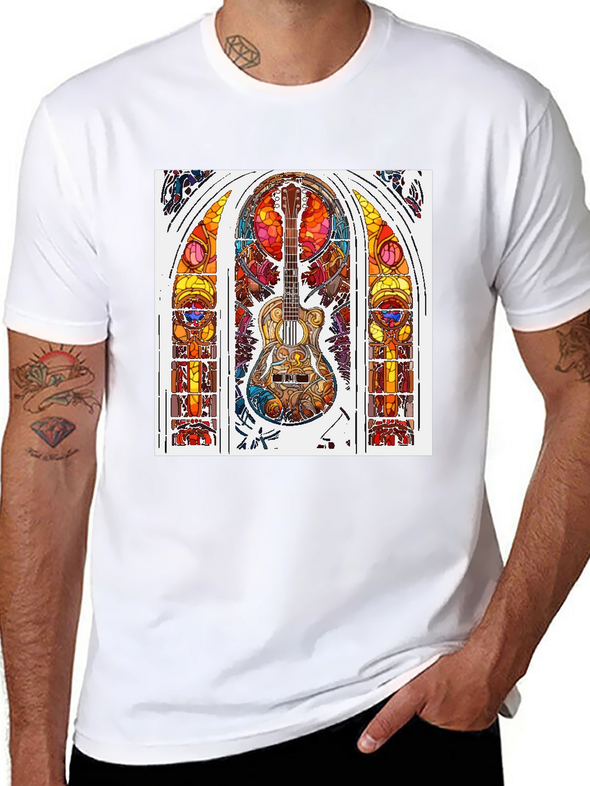 Guitar Stained Glass Graphic Tee - Black
