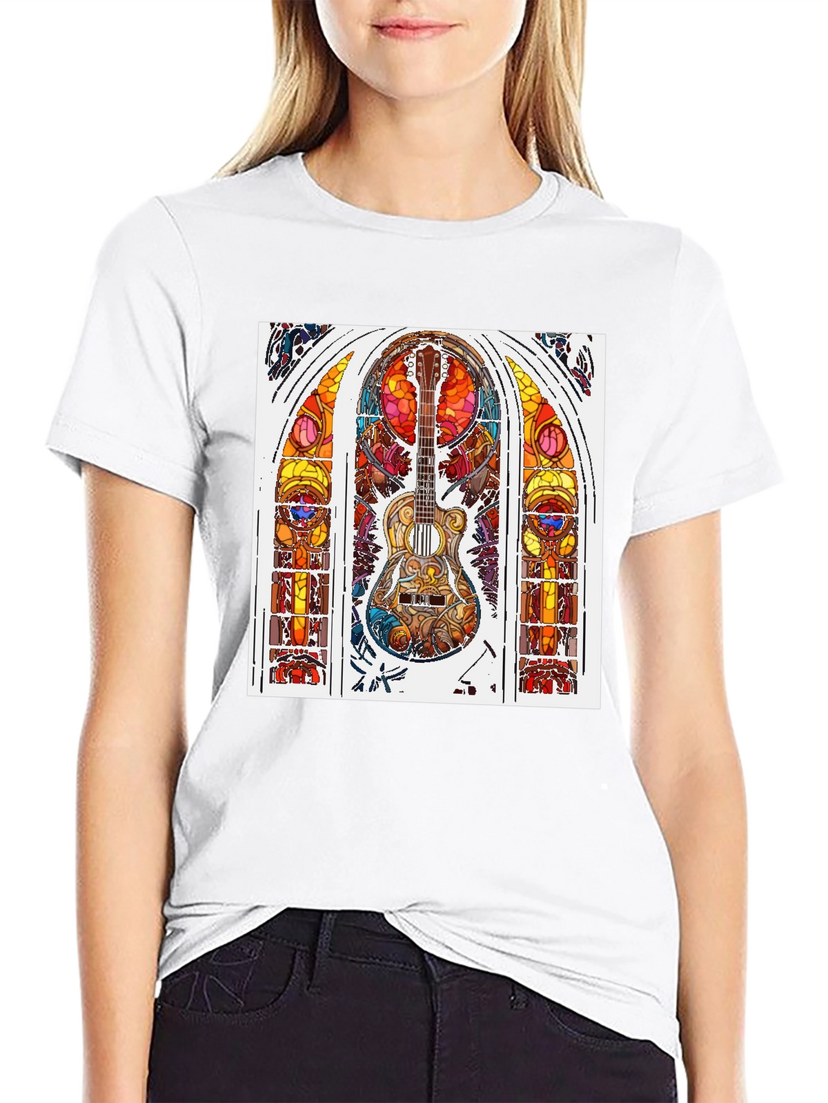 Guitar Stained Glass Graphic Tee - Black