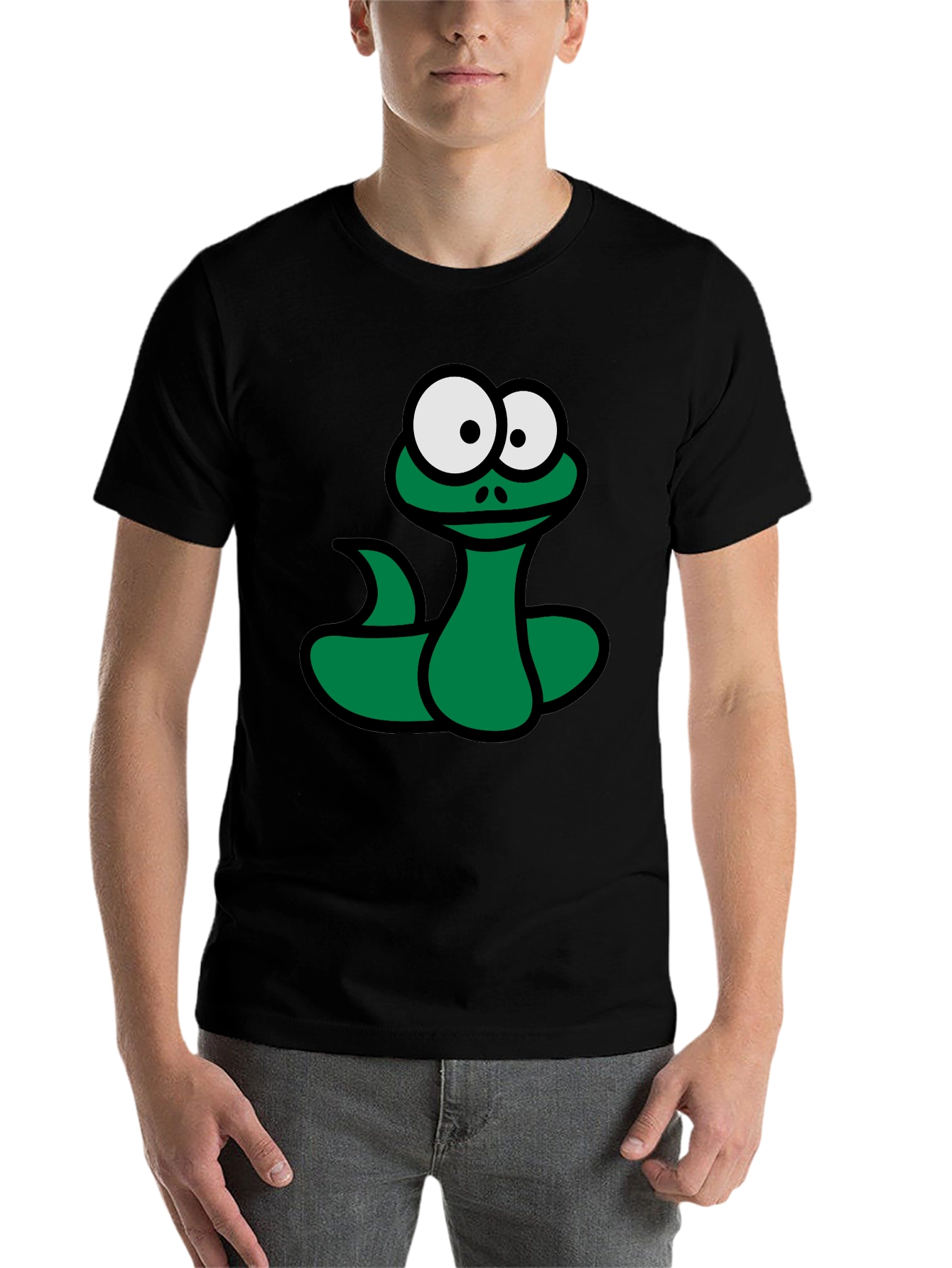Cartoon Snake Graphic T-Shirt - Black Fun Design