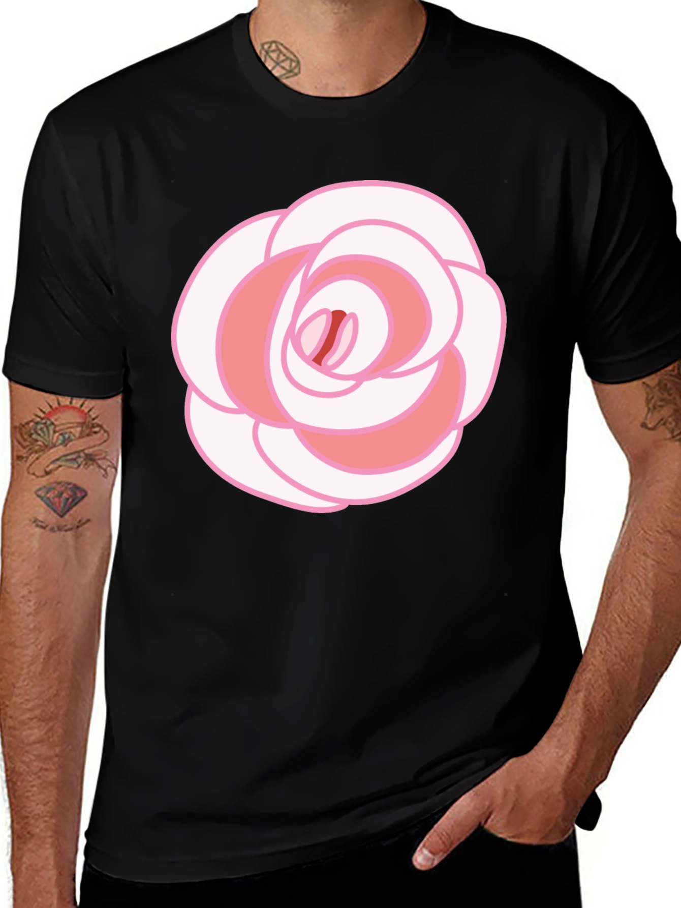 Rose Graphic T-Shirt - Black Cotton Blend