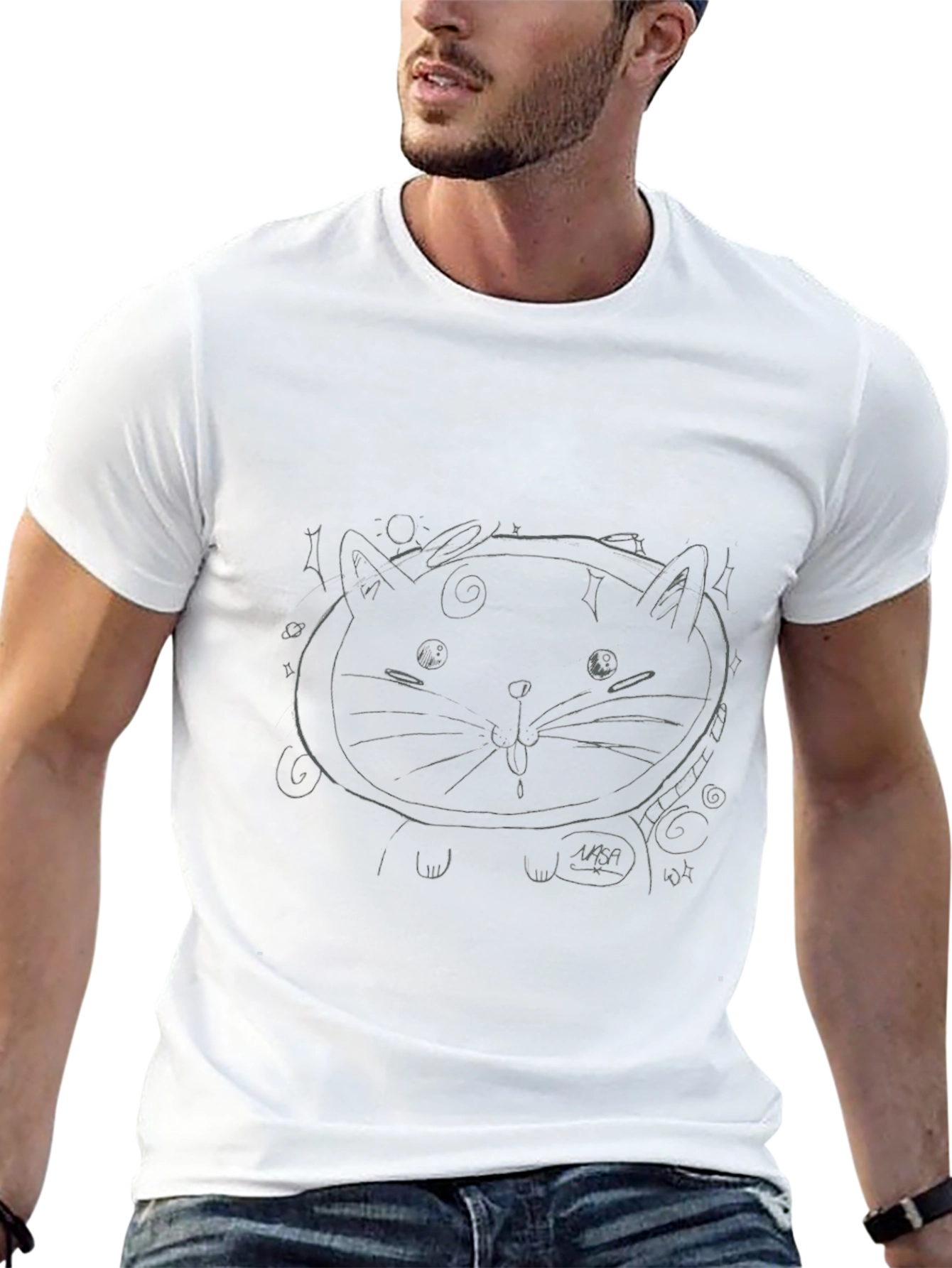 Cool Black Tee with Cat Astronaut Graphic