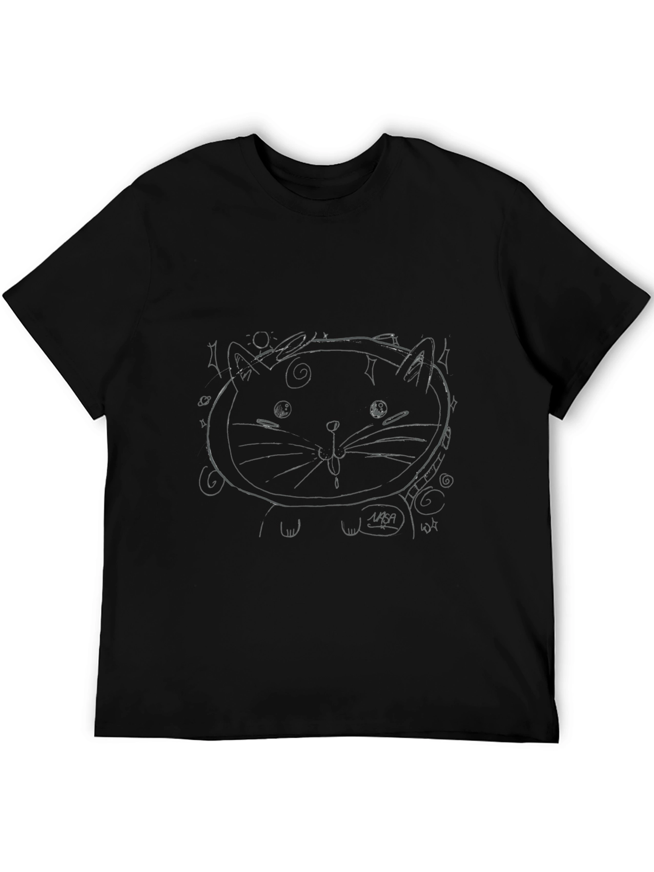 Cool Black Tee with Cat Astronaut Graphic